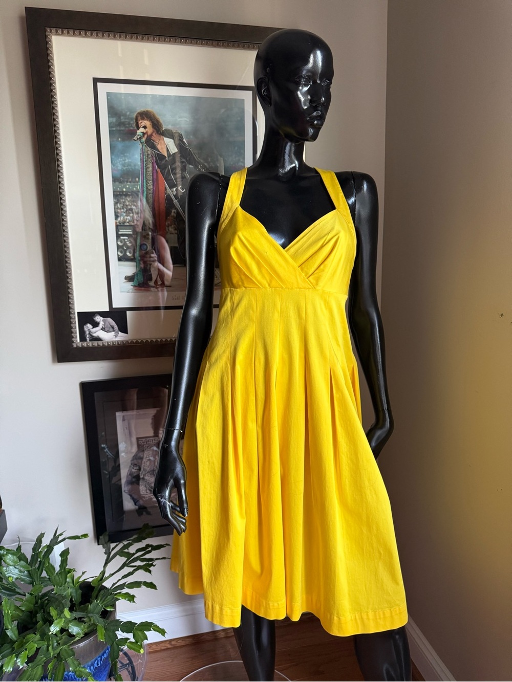 Calvin Klein Sunshine Yellow Fit & Flare Pleated Dress Size 6